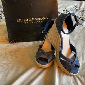 Christian Siriano Denim Wedges, Size 6